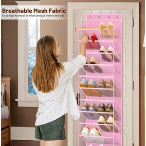 12 Tier Over The Door <b>Shoe</b> Organizer Pink Mesh Hanging Rack For Closet Storage <b>Shoe</b> Holder Fit 24 Pairs - Product Image 5