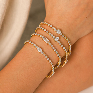 18K Gold Plated Stainless Steel Zircon <b>Bracelet</b> Anti-fade Shiny Wrist Jewelry For Women - Product Image 1