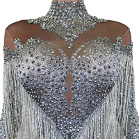 Combinaison sexy une pièce, costume de danseuse, femme, grande taille, mode, franges, manches longues, combinaison de fête, femme, combinaison à strass