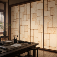 Panneau de verre décoratif translucide à motif géométrique abstrait, fait main, en papier de riz, pour séparateur de salle de thé japonaise
