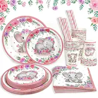 파티 장식 종이 접시 소녀 핑크 코끼리 베이비 샤워 파티 식기 종이 접시 세트