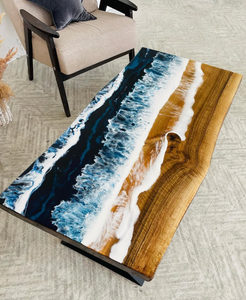 La migliore vendita fatta a mano in legno noce <span class=keywords><strong>tavolo</strong></span> da pranzo in resina epossidica fiume <span class=keywords><strong>tavolo</strong></span> con oceano e modello di onde - Product Image 3