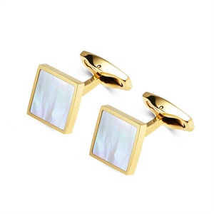 High Quality Jewelry square <b>Cuff</b> <b>Links</b> Gold Plated Stainless Steel Shell Cufflinks for <b>Men</b> - Product Image 1