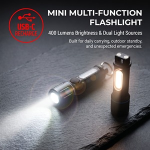 Mini lampe torche porte-clés 400 lumens, double lumière, rechargeable par USB-C, lampe LED pour l'extérieur - Product Image 1