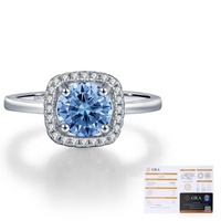 Bague en argent sterling 925 bleu OEM avec moissanite 1 carat, bijoux fins, mariage, simple, délicate, mode, femmes, fiançailles, bagues de doigt