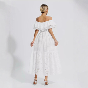 Vestido largo elegante con hombros descubiertos, cintura imperio, espalda descubierta, transpirable, para mujer. - Product Image 2