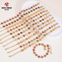 Gelang Baja Anti Karat Berlapis PVD 18K dengan Kristal Rhinestone Berkilau Nan Indah, Berbentuk Semanggi Berdaun Empat, Perhiasan Tenis Pelangi untuk Wanita