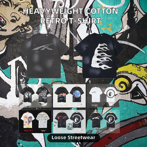 T-shirt Homme Oversize Rétro en Coton Tissé 220g de Haute Qualité, Style Streetwear, Imprimé Graffiti Cœur d'Enfer/Étoiles avec Strass - Product Image 4