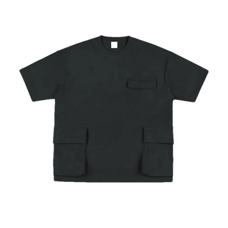 Yaz erkek özel cep T Shirt kargo düz T-shirt boş pamuk boy T Shirt erkekler için