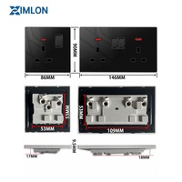Prise murale universelle électrique XIMLON 13A norme britannique avec 2 ports USB et 1 port USB-C, indice de protection IP21, verre trempé