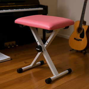 Taburete para teclado con altura ajustable, taburete para piano acolchado, silla plegable portátil de color rosa para músico, para guitarra, con pies de goma antideslizantes - Product Image 2