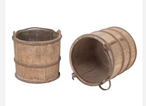 Çin geleneksel antika rustik eski Reclaimed katı ahşap su kovası ile demir kol - Product Image 2