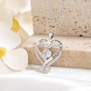 Collana con Ciondolo a Cuore Infinito Placcato Oro Bianco, Incisione 'Ti Amo per Sempre', Zirconi Multicolore, Regalo per Donne - Product Image 6