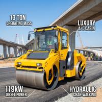Compacteur d'asphalte 13 tonnes à haute fréquence, rouleau compresseur tandem pour projets d'aéroports et de barrages avec force centrifuge de 160 kN