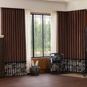 <span class=keywords><strong>Tende</strong></span> Oscuranti in Ciniglia Stile Vintage Marrone con Pieghe a S e Motivo a Foglie, Orlo Decorato, <span class=keywords><strong>Tende</strong></span> su Misura <span class=keywords><strong>per</strong></span> Finestre del Soggiorno - Product Image 1
