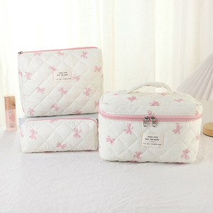 Large Capacity Quilted Floral Cosmetic <strong>Bag</strong> Set Portable Cotton Makeup <strong>Bags</strong> with Zipper Closure Fashionable <strong>Travel</strong> <strong>Storage</strong> <strong>Bag</strong> - Product Image 2