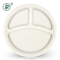 10 pouces 3 compartiments 100% compostable sulfurisé étanche canne à sucre bagasse assiette jetable déjeuner assiette alimentaire
