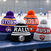 Bonnet d'hiver tricoté rayé Dymf Custom Team avec pompon et revers, personnalisable avec logo pour les fans des clubs scolaires