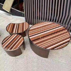 Muebles Foshan, juego de mesa de café de piedra sinterizada Couchtisch dorado de lujo moderno, mesa de centro ovalada de mármol para sala de estar - Product Image 3