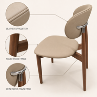 Chaise de salle à manger ergonomique en bois massif de noyer et caoutchouc, avec revêtement en cuir, style nordique moderne, pour appartement, restaurant, café
