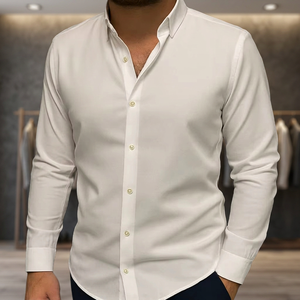 เสื้อเชิ้ตผู้ชายแขนยาวสไตล์คลาสสิก กระดุมเขาสัตว์ ลายบาติก ผ้าคอตตอนผสม ระบายอากาศดี ใส่ได้ทุกวัน ไซส์ใหญ่ ปกติดกระดุม - Product Image 2