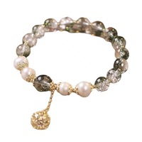 Bracelet de perles de pierre de verre cristal Vente en gros Personnalisé Style Ethnique Rétro Imitation Vert Fantôme Perle d'Eau Douce Cadeau de Vacances