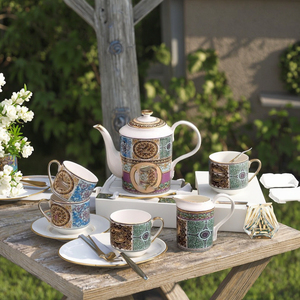 Custom or Standard Golden Supplier 15pcs 6 Person Luxury Fine Bone China Coffee Set - Product Image 1