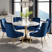 Ensemble de table à manger ronde en marbre sur mesure de 120 cm pour 6 personnes avec 6 chaises à pieds en forme de tulipe