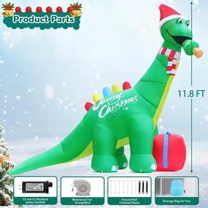 Goosh 11.8 ft Giáng sinh inflatables khủng long khổng lồ trang trí ngoài trời lắc đầu được xây dựng trong LED bên sân vườn cỏ trang trí nội thất - Product Image 6