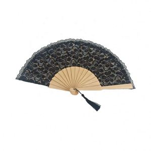 Abanico de Mano de Madera Ecológico de 23 cm al por Mayor con Tela de Encaje Pintado a Mano para Regalos Promocionales Románticos de Año Nuevo y Bodas - Product Image 1