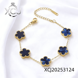Bracciali Trendy in Acciaio Inossidabile Placcati Oro 18k, Antiossidanti, con Catena Regolabile e Quadrifoglio <span class=keywords><strong>Portafortuna</strong></span> in Pietra Naturale, Regalo per Donna - Product Image 3