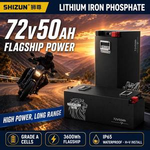 Batterie lithium-ion LiFePO4 durable 72V 50Ah, étanche IP65, 3000 cycles, pour vélo électrique, tricycle, cellules cylindriques, BMS - Product Image 1