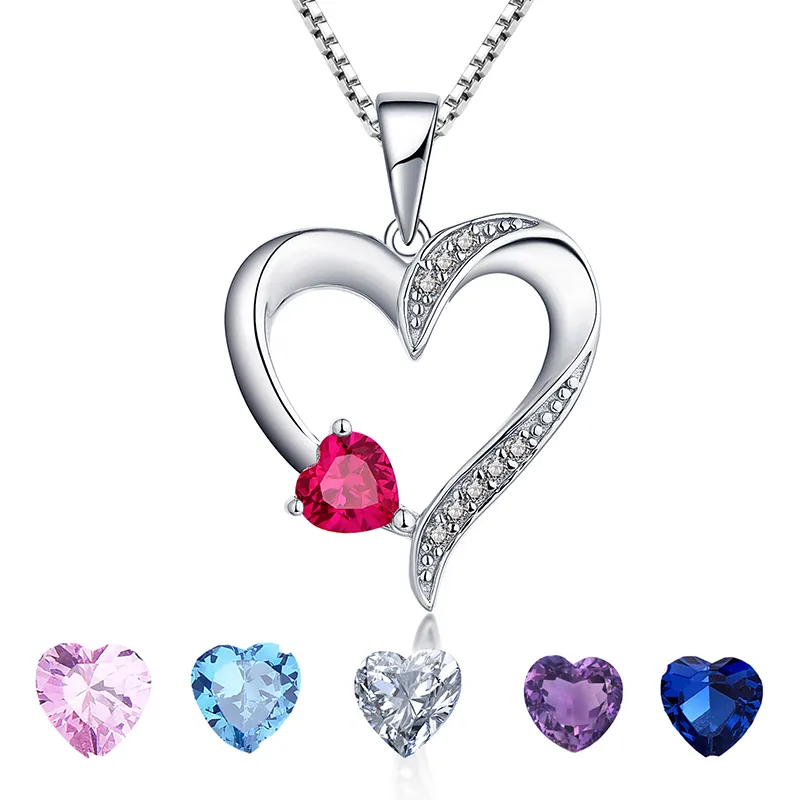 Valentine's Day women gift love pink stone heart pendant 925 sterling silver custom heart diamond necklace
