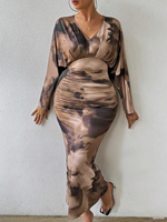 Robe moulante plissée à col en V pour femme, sexy, ajustée, à manches longues, longue robe de soirée pour femme, robes enveloppantes en gros pour femme
