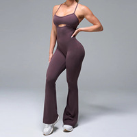 Combinaison une pièce sans couture pour femme, coupe évasée, bretelles croisées, effet ventre plat, dos nu, respirante, pour le yoga
