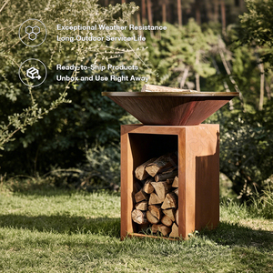 MEISU.CH Weathering Steel Barbeque Outdoor Charcoal Smoker <b>Fire</b> Corten Steel BBQ With Circle Plancha WS-SG Weathering Steel Deve - Product Image 2