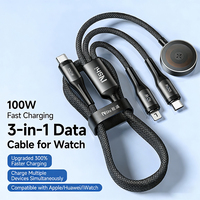 Cable de Carga Rápida 3 en 1 de 100 W para IWatch, Cable Divisor USB C, Cable de Carga Múltiple para IWatch, iPhone, Android y Más