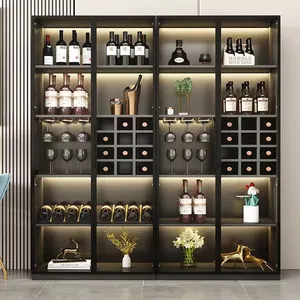 Présentoir de vin d'angle en bois sur mesure, présentoir de rangement, vitrine murale, porte en verre, lumière LED, armoires de refroidisseur de vin