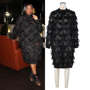 Abito Midi Elegante e Casual J&H con Pizzo Trasparente, Patchwork, Nappine e Maniche Lunghe Sexy - Product Image 1