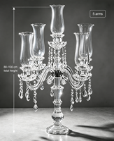 Candélabre à 5 bras en cristal avec chandelier en verre ondulé et gouttes de cristal suspendues, décoration de table de luxe pour mariage, banquet, hôtel
