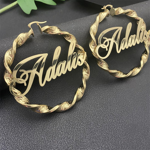 Gold Twisted Creolen Personal isiert Anpassen Name Ohrringe Twisted Style Creolen Ohrringe Mode Schmuck Anpassung - Product Image 6