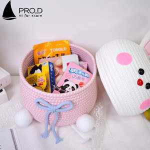 Panier tissé à grande capacité pour enfants, anti-poussière, en fil <span class=keywords><strong>de</strong></span> coton tricoté, motif lapin blanc <span class=keywords><strong>neige</strong></span>, avec poignée - Product Image 6