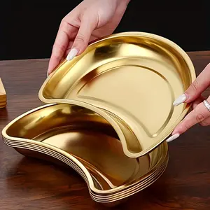 핫 세일 창조적 인 스테인레스 스틸 달 모양 접시 한국 황금 음식 전골 서빙 플레이트 금속 간식 초승달 장식 트레이