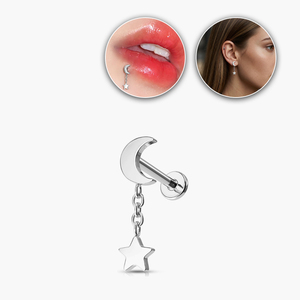 Orecchini Pendenti a Stella e Luna con Catena Verticale Nascosta, in Acciaio Inossidabile 316L, con Chiusura a Pressione Senza Filettatura per Cartilagine e Rook - Product Image 5