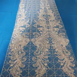 Guangzhou Factory Custom Ivory Beaded Embroidered Tulle Bridal Lace Fabric For Wedding Dress