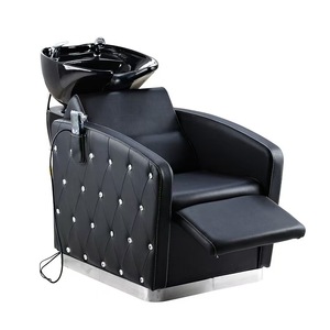 Fauteuil de coiffure ergonomique entièrement inclinable avec coussin, accessoire moderne pour salon de coiffure adulte, noir, sans pneumatique. - Product Image 1