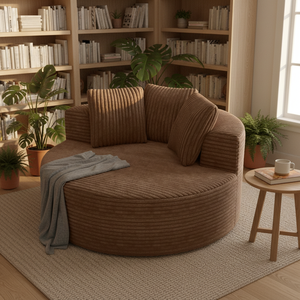 In Stock Compressed <strong>Sofa</strong> <strong>Bed</strong> <strong>Brown</strong> Fabric Round Single Seat <strong>Sofa</strong> Chair Vacuum Packaging Wholesale Living Room - Product Image 1