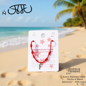 Bracelet de cheville en acier inoxydable à sept nœuds avec lettre F et cordon rouge, charme de protection pour femme - Product Image 3