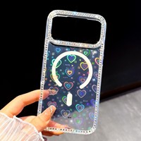 Étui de téléphone magnétique en TPU avec diamants scintillants N52 Gauss pour iPhone 18 Pro Max, design transparent en forme de cœur, étui de téléphone 18 Pro Max