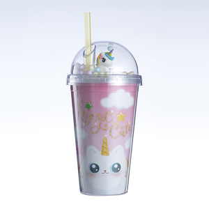 Cartoon Plastic <b>Straw</b> <b>Cup</b> With <b>Lid</b> <b>And</b> <b>Straw</b> Mixed Color For Students Summer Drinkware Two Piece Set - Product Image 5